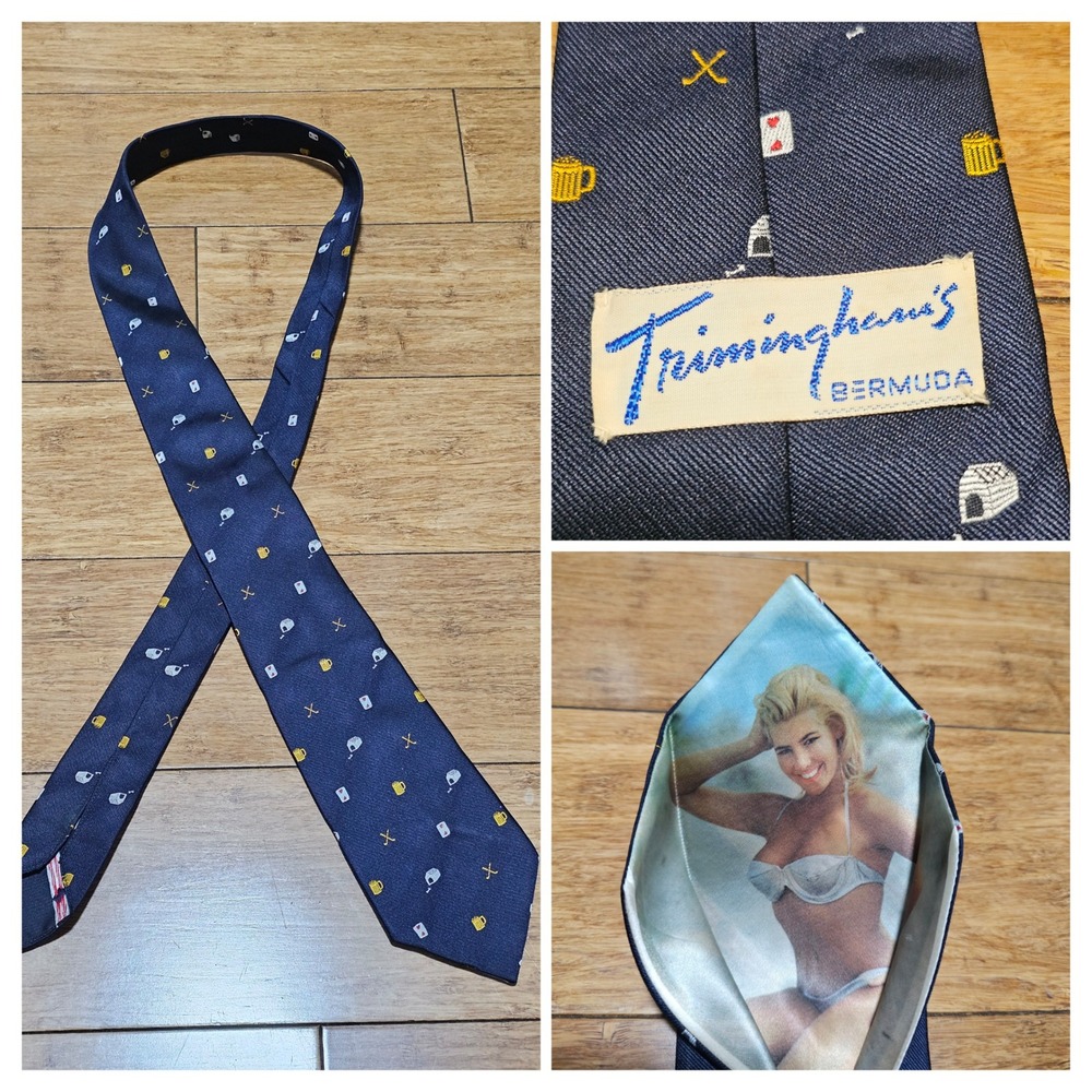 Vintage Trimingham's Bermuda "The Doghouse" Tie Navy Made in England Pin Up Girl